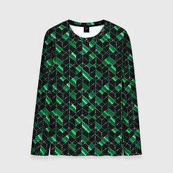 Лонгслив мужской Геометрический узор, зеленые фигуры на черном, цвет: 3D-принт