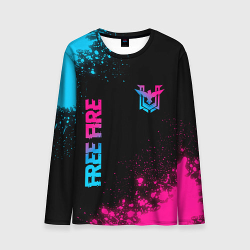 Мужской лонгслив Free Fire - neon gradient: символ и надпись вертик / 3D-принт – фото 1