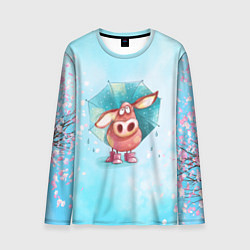 Лонгслив мужской Свинка под зонтиком в дождь, цвет: 3D-принт