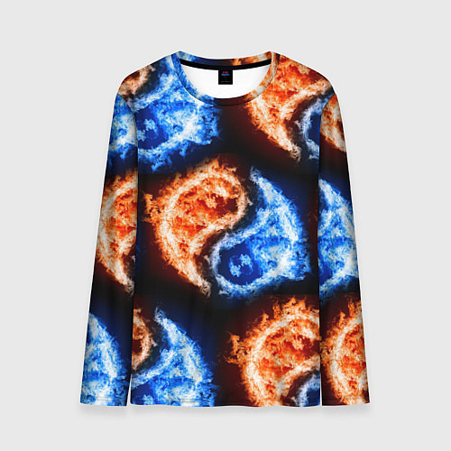 Мужской лонгслив Инь - янь, огонь - вода, паттерн / 3D-принт – фото 1