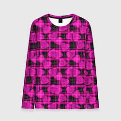 Мужской лонгслив Black and pink hearts pattern on checkered