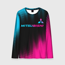 Лонгслив мужской Mitsubishi - neon gradient: символ сверху, цвет: 3D-принт