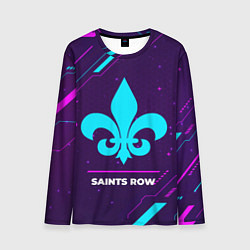 Мужской лонгслив Символ Saints Row в неоновых цветах на темном фоне