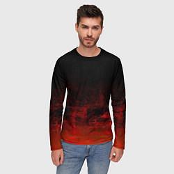 Лонгслив мужской Черный однотонный и гранжевый красный, цвет: 3D-принт — фото 2