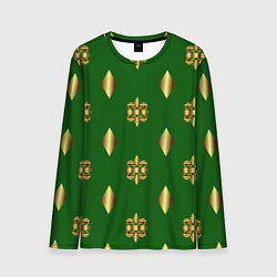 Мужской лонгслив Золото узоры на зеленом фоне
