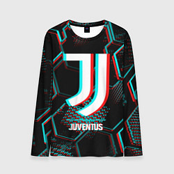 Мужской лонгслив Juventus FC в стиле glitch на темном фоне
