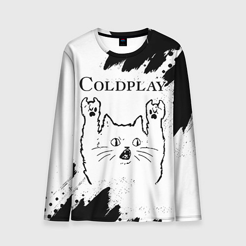 Мужской лонгслив Coldplay рок кот на светлом фоне / 3D-принт – фото 1