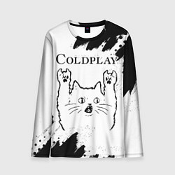 Мужской лонгслив Coldplay рок кот на светлом фоне