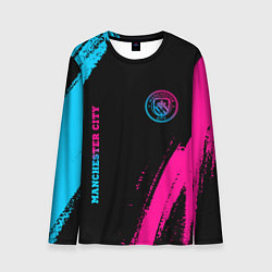 Лонгслив мужской Manchester City - neon gradient: надпись, символ, цвет: 3D-принт