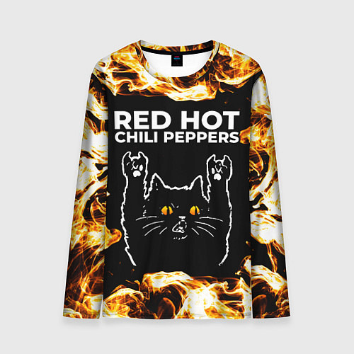 Мужской лонгслив Red Hot Chili Peppers рок кот и огонь / 3D-принт – фото 1