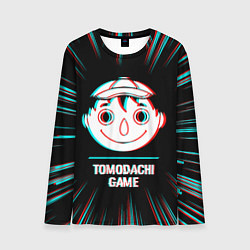 Мужской лонгслив Символ Tomodachi Game в стиле glitch на темном фон