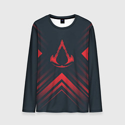 Мужской лонгслив Красный символ Assassins Creed на темном фоне со с