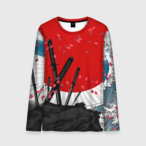 Мужской лонгслив Солнце, волны и катаны / 3D-принт – фото 1