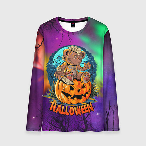 Мужской лонгслив Хэллоуин - мишка на тыкве / 3D-принт – фото 1