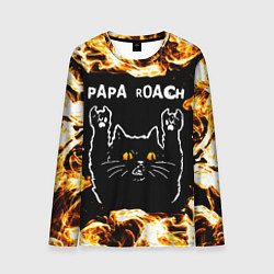 Лонгслив мужской Papa Roach рок кот и огонь, цвет: 3D-принт