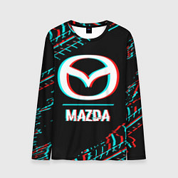 Лонгслив мужской Значок Mazda в стиле glitch на темном фоне, цвет: 3D-принт