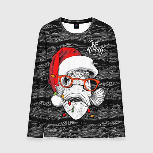 Мужской лонгслив Be merry, fish, Santa Claus / 3D-принт – фото 1