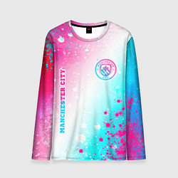 Мужской лонгслив Manchester City neon gradient style: надпись, симв