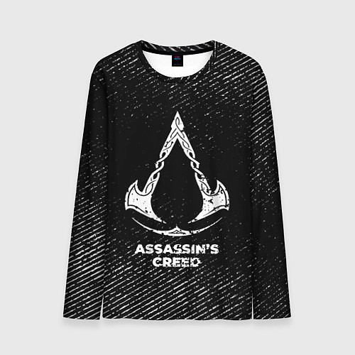 Мужской лонгслив Assassins Creed с потертостями на темном фоне / 3D-принт – фото 1