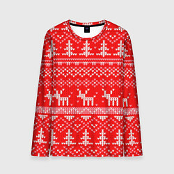 Лонгслив мужской Рождественский красный свитер с оленями, цвет: 3D-принт