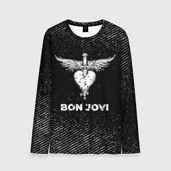 Лонгслив мужской Bon Jovi с потертостями на темном фоне, цвет: 3D-принт