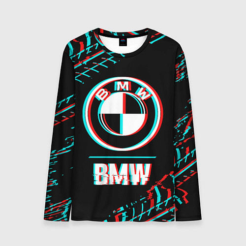 Мужской лонгслив Значок BMW в стиле glitch на темном фоне / 3D-принт – фото 1