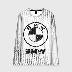 Лонгслив мужской BMW с потертостями на светлом фоне, цвет: 3D-принт