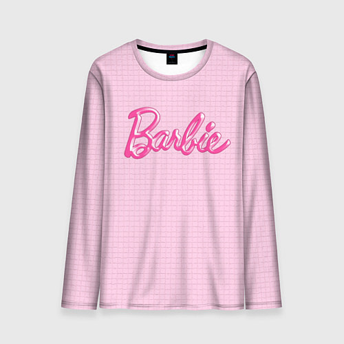 Мужской лонгслив Барби - логотип на клетчатом фоне / 3D-принт – фото 1