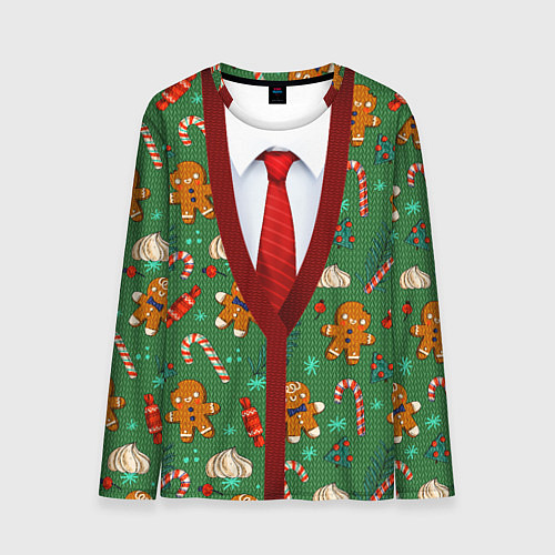 Мужской лонгслив Новогодний свитер с печеньками / 3D-принт – фото 1
