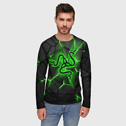 Лонгслив мужской Razer neon logo, цвет: 3D-принт — фото 2