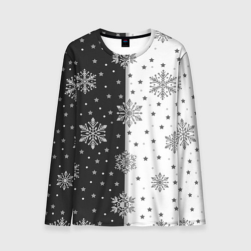 Мужской лонгслив Рождественские снежинки на черно-белом фоне / 3D-принт – фото 1