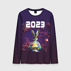 Мужской лонгслив Кролик на фоне сакуры 2023