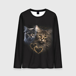 Лонгслив мужской Влюбленные кот и кошка с сердечками, цвет: 3D-принт