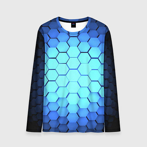 Мужской лонгслив Голубые соты шейповая абстракция / 3D-принт – фото 1