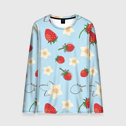 Мужской лонгслив Узор из ягод клубники на голубом фоне