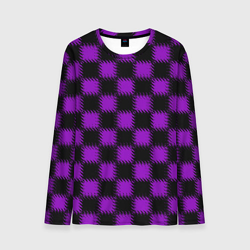 Мужской лонгслив Фиолетовый черный узор Шахматка / 3D-принт – фото 1