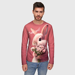 Лонгслив мужской Розовый заяц с цветами, цвет: 3D-принт — фото 2