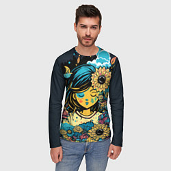 Лонгслив мужской Красивая девушка и цветы, цвет: 3D-принт — фото 2