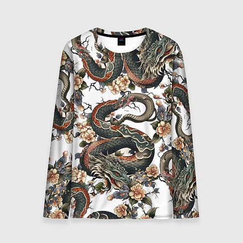 Мужской лонгслив Тату японский дракон / 3D-принт – фото 1
