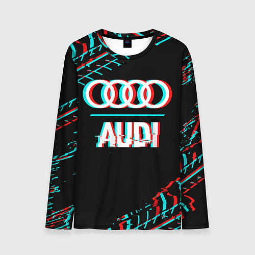Мужской лонгслив Значок Audi в стиле glitch на темном фоне / 3D-принт – фото 1
