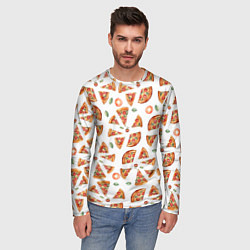 Лонгслив мужской Кусочки пиццы - паттерн на белом, цвет: 3D-принт — фото 2