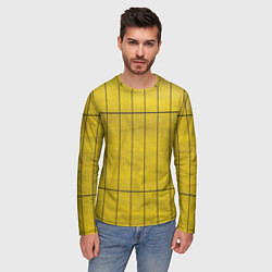 Лонгслив мужской Жёлтый фон и чёрные параллельные линии, цвет: 3D-принт — фото 2