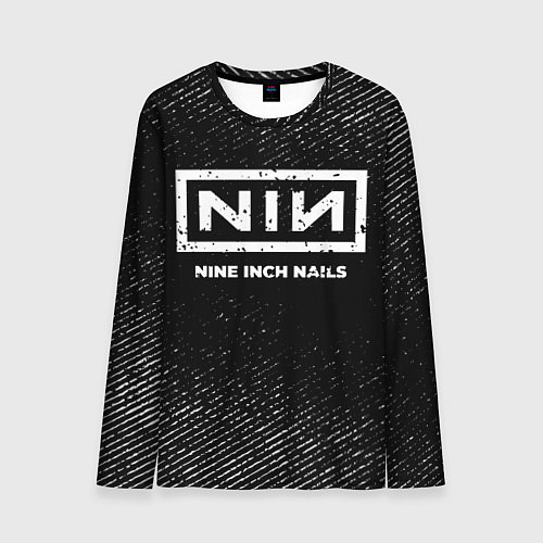 Мужской лонгслив Nine Inch Nails с потертостями на темном фоне / 3D-принт – фото 1