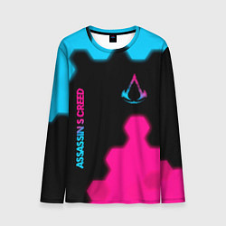 Мужской лонгслив Assassins Creed - neon gradient: надпись, символ