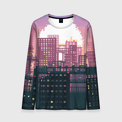 Лонгслив мужской Пиксельный пейзаж города - закат, цвет: 3D-принт