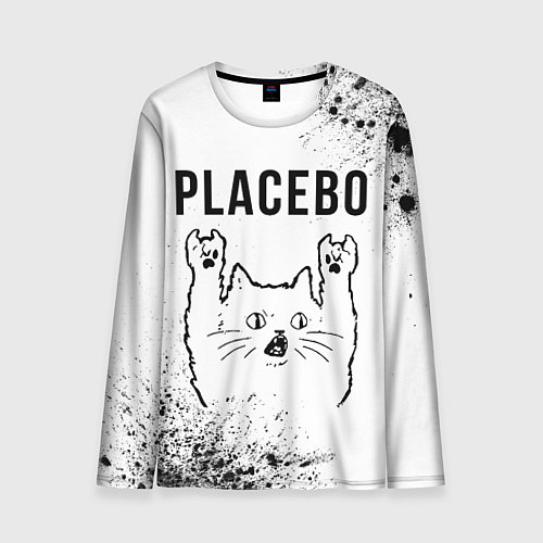 Мужской лонгслив Placebo рок кот на светлом фоне / 3D-принт – фото 1
