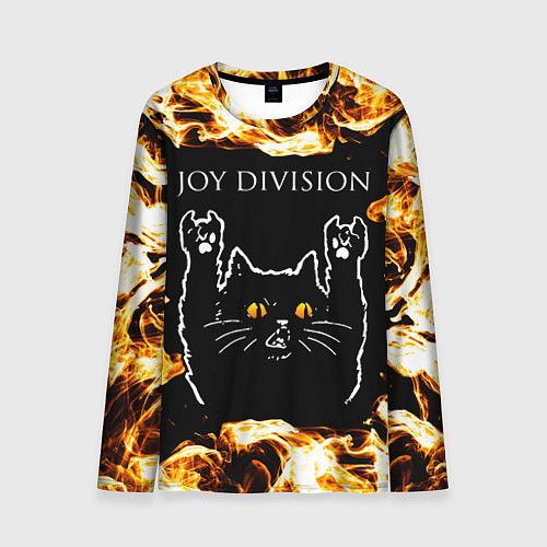 Мужской лонгслив Joy Division рок кот и огонь / 3D-принт – фото 1