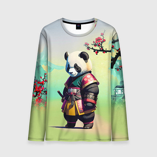Мужской лонгслив Панда-самурай - цветущая сакура / 3D-принт – фото 1