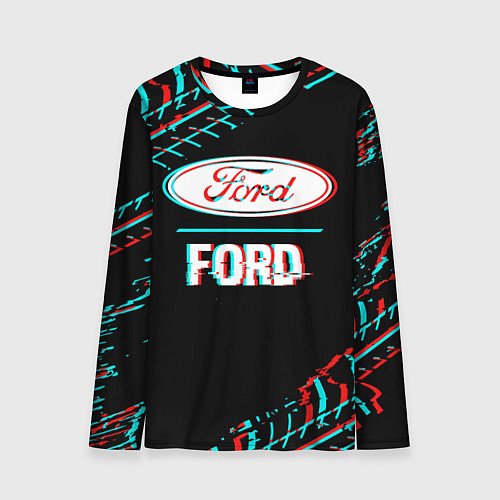 Мужской лонгслив Значок Ford в стиле glitch на темном фоне / 3D-принт – фото 1
