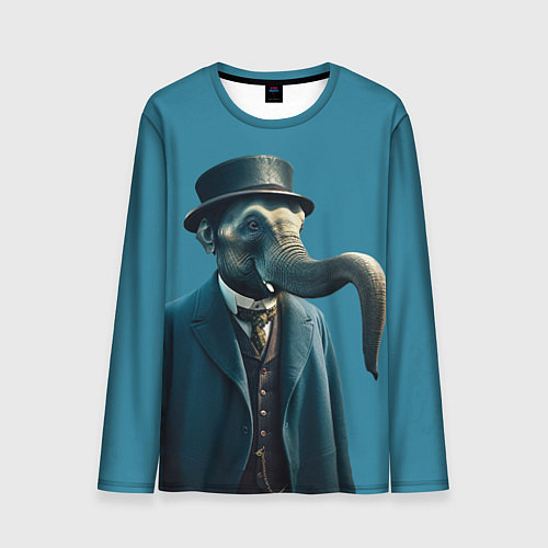 Мужской лонгслив Слон джентельмен в смокинге и шляпе / 3D-принт – фото 1